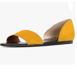 YDN Yellow Western Peep Toe D'Orsay Casual Flats Slip on Comfy Walking Shoes
